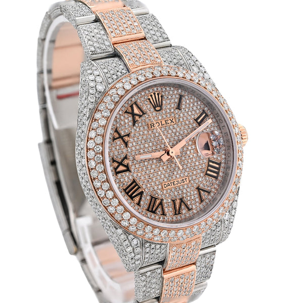 Rolex Datejust 41MM Rose & White Two Tone 15.65CT Natural Diamond Bussdown Dual Row Bezel Men Watch - Elite Jewelers - Luxury Watch