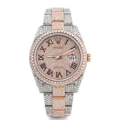 Rolex Datejust 41MM Rose & White Two Tone 15.65CT Natural Diamond Bussdown Dual Row Bezel Men Watch - Elite Jewelers - Luxury Watch