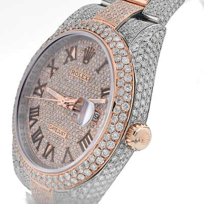Rolex Datejust 41MM Rose & White Two Tone 15.65CT Natural Diamond Bussdown Dual Row Bezel Men Watch - Elite Jewelers - Luxury Watch