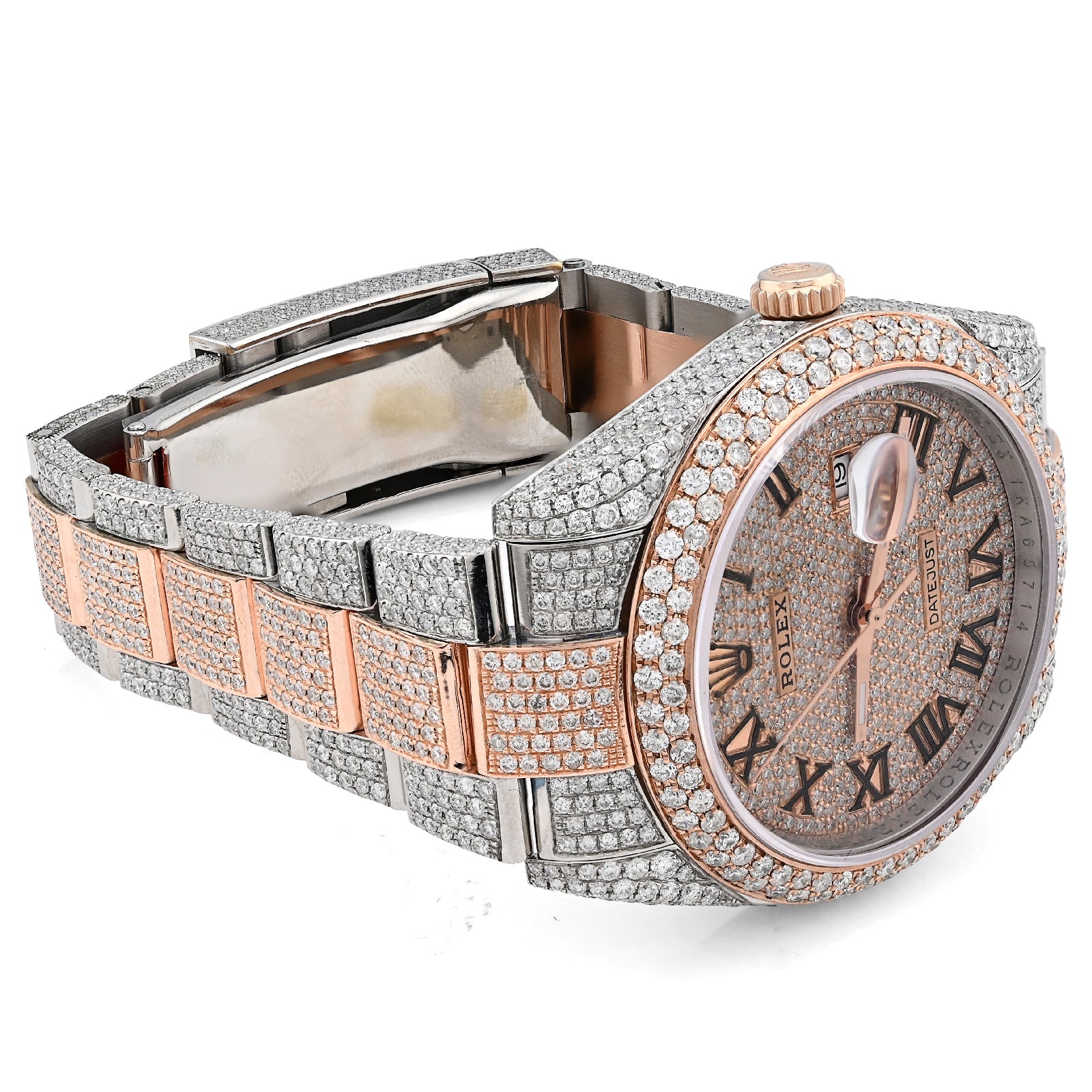 Rolex Datejust 41MM Rose & White Two Tone 15.65CT Natural Diamond Bussdown Dual Row Bezel Men Watch - Elite Jewelers - Luxury Watch