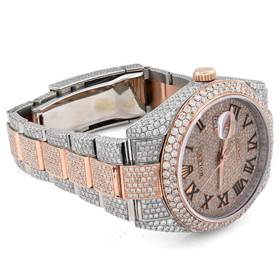 Rolex Datejust 41MM Rose & White Two Tone 15.65CT Natural Diamond Bussdown Dual Row Bezel Men Watch - Elite Jewelers - Luxury Watch