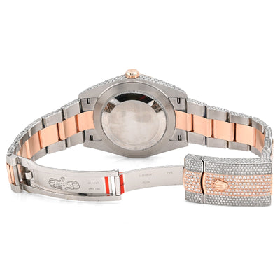 Rolex Datejust 41MM Rose & White Two Tone 15.65CT Natural Diamond Bussdown Dual Row Bezel Men Watch - Elite Jewelers - Luxury Watch