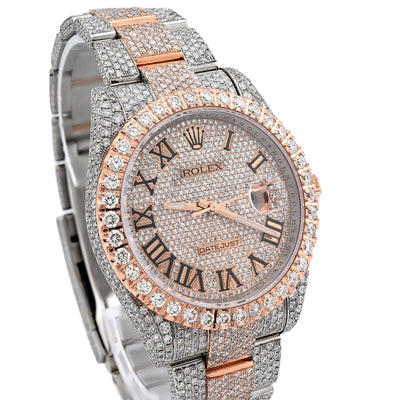 Rolex Datejust 41MM Rose & White Two Tone 18CT Natural Diamond Bussdown Single Row Bezel Men Watch - Elite Jewelers - Luxury Watch