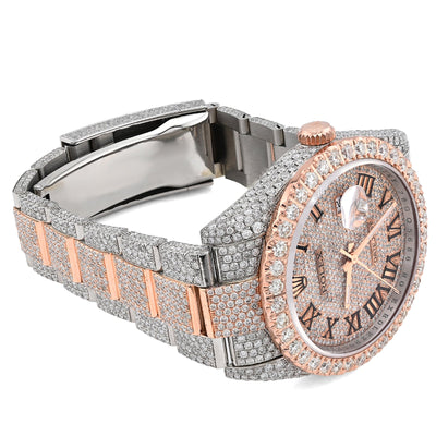 Rolex Datejust 41MM Rose & White Two Tone 18CT Natural Diamond Bussdown Single Row Bezel Men Watch - Elite Jewelers - Luxury Watch