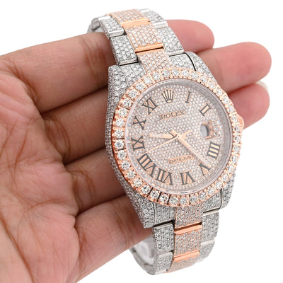 Rolex Datejust 41MM Rose & White Two Tone 18CT Natural Diamond Bussdown Single Row Bezel Men Watch - Elite Jewelers - Luxury Watch