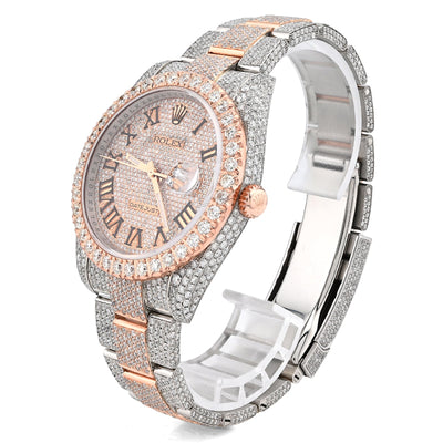 Rolex Datejust 41MM Rose & White Two Tone 18CT Natural Diamond Bussdown Single Row Bezel Men Watch - Elite Jewelers - Luxury Watch