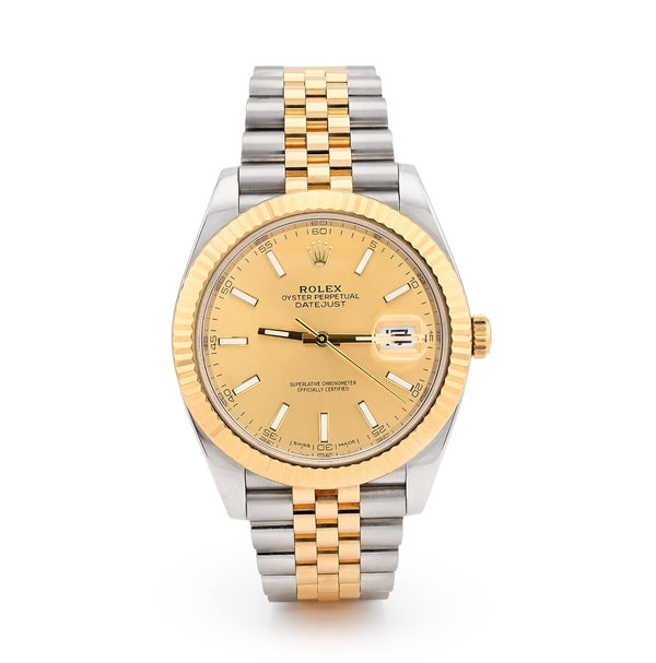 Rolex Datejust Jubilee 41MM 18K Gold Champagne Dial Fluted All Factory Watch - Elite Jewelers - Luxury Watch