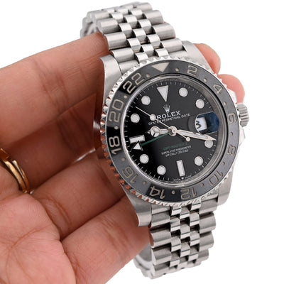 Rolex GMT - Master II Bruce Wayne 40MM White Gold & Oyster Steel Jubilee Band 2024 Box/Card 126710GRNR - Elite Jewelers - Luxury Watch