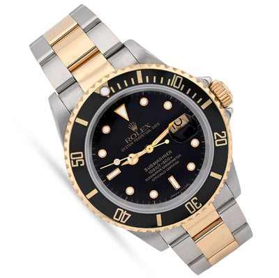 Rolex Submariner 40MM Two Tone 18K Gold & Steel Black Dial & Face 16613 Watch - Elite Jewelers - Luxury Watch