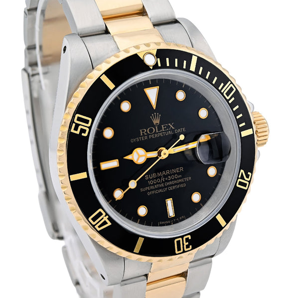 Rolex Submariner 40MM Two Tone 18K Gold & Steel Black Dial & Face 16613 Watch - Elite Jewelers - Luxury Watch