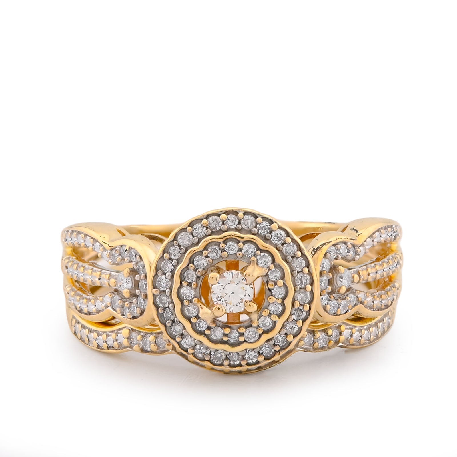 Round Halo Diamond Women Ring with Band Natural 1.29CT 10K Yellow Gold - Elite Jewelers-Rings