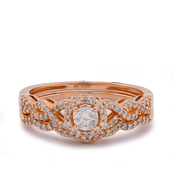 Round Solitaire Centre Infinity Style Natural Diamond Women Ring with Band 0.75CT 10K Rose Gold - Elite Jewelers-Rings