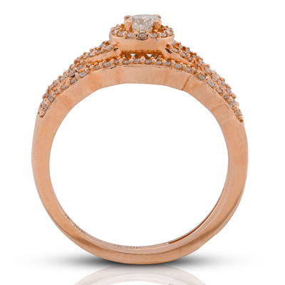 Round Solitaire Centre Infinity Style Natural Diamond Women Ring with Band 0.75CT 10K Rose Gold - Elite Jewelers-Rings