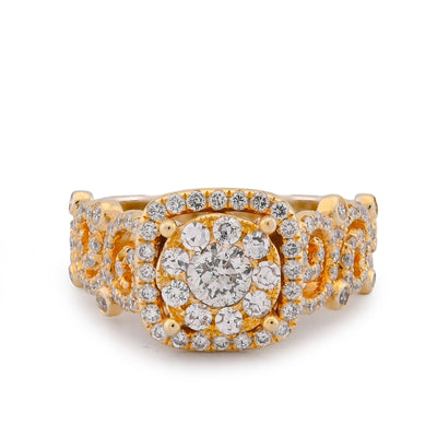 Round Solitaire Rectangular Halo Side Design 2.5CT Natural Diamond Women Ring 14K Yellow Gold - Elite Jewelers-Rings