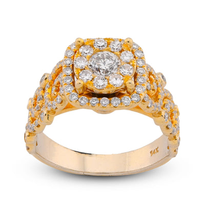 Round Solitaire Rectangular Halo Side Design 2.5CT Natural Diamond Women Ring 14K Yellow Gold - Elite Jewelers-Rings