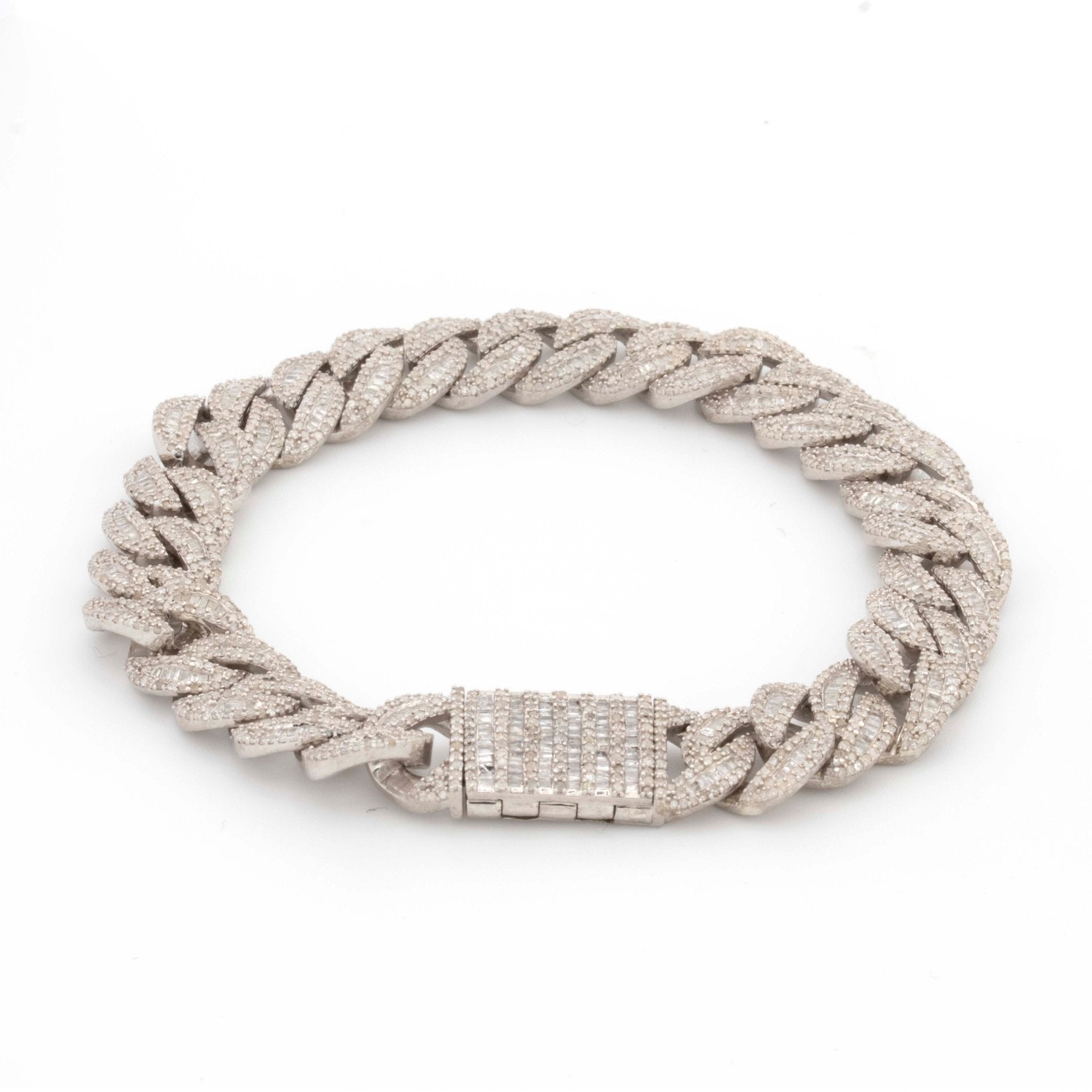 Silver Diamond Baguette Cuban 6.35CT Diamond Bracelet - Elite Jewelers - Bracelets