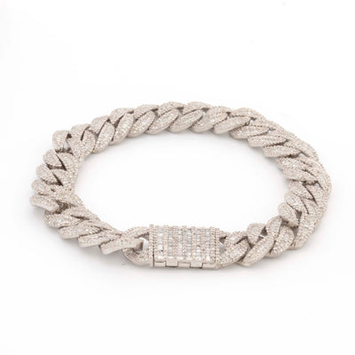 Silver Diamond Baguette Cuban 6.35CT Diamond Bracelet - Elite Jewelers - Bracelets