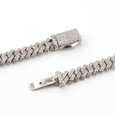 Silver with Diamond 2 Row Prong Set 12CT Diamond Cuban Necklace 24" - Elite Jewelers - Necklaces & Chains