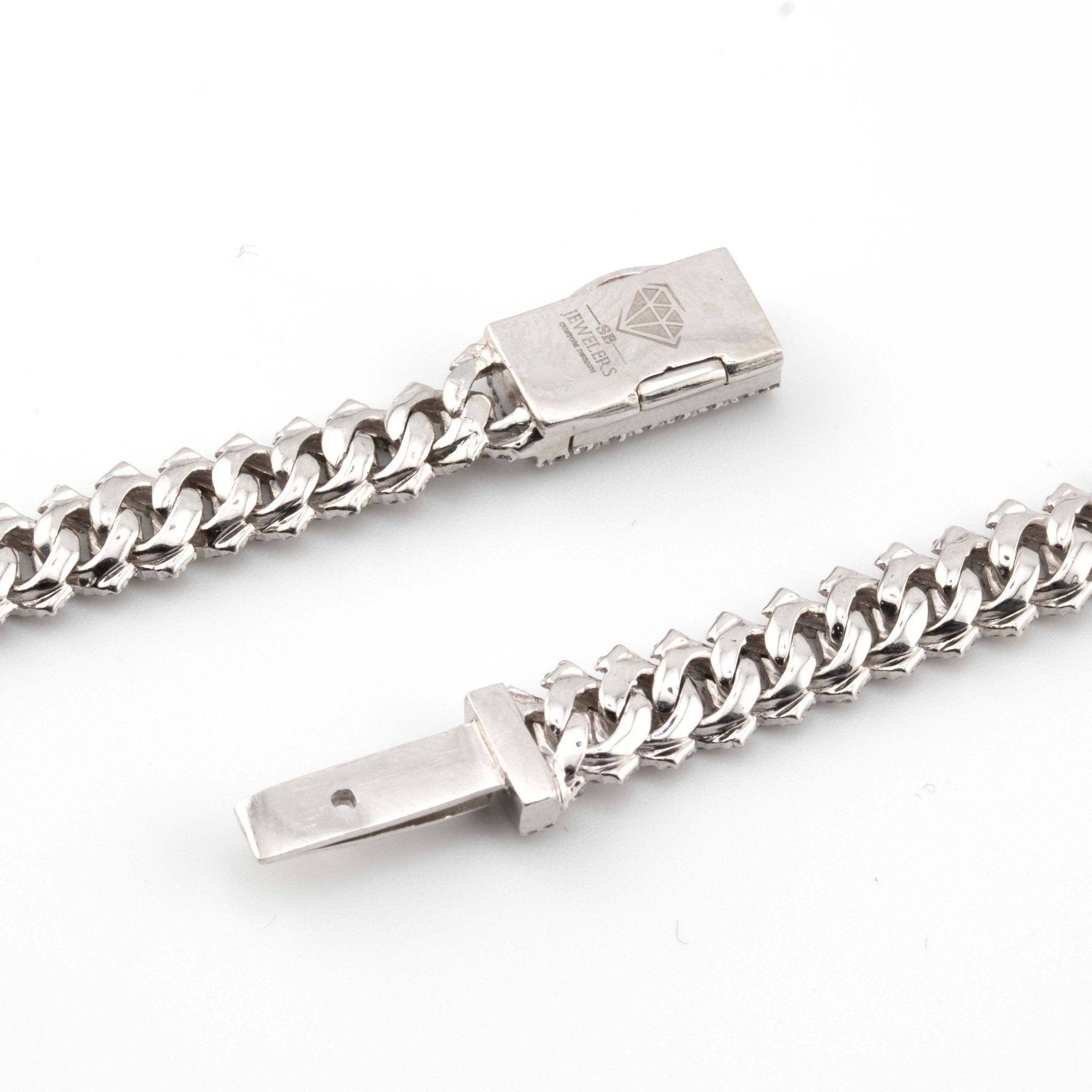 Silver with Diamond 2 Row Prong Set 12CT Diamond Cuban Necklace 24" - Elite Jewelers - Necklaces & Chains