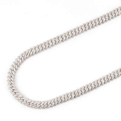 Silver with Diamond 2 Row Prong Set 12CT Diamond Cuban Necklace 24" - Elite Jewelers - Necklaces & Chains