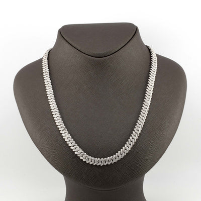 Silver with Diamond 2 Row Prong Set 12CT Diamond Cuban Necklace 24" - Elite Jewelers - Necklaces & Chains