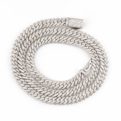 Silver with Diamond 2 Row Prong Set 12CT Diamond Cuban Necklace 24" - Elite Jewelers - Necklaces & Chains