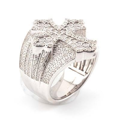 Silver with Diamond all White Illusion Cross 1CT Diamond Men Ring - Elite Jewelers - Rings