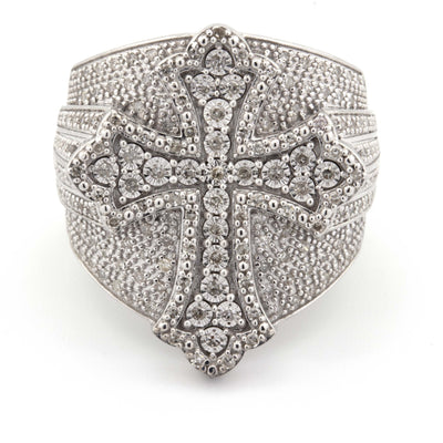 Silver with Diamond all White Illusion Cross 1CT Diamond Men Ring - Elite Jewelers - Rings