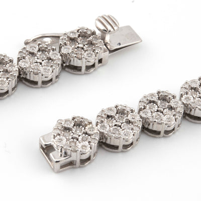 Silver with Diamond all White Illusion Flower Cluster 5.30CT Diamond Tennis Necklace 22" - Elite Jewelers - Necklaces & Chains