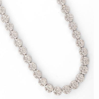 Silver with Diamond all White Illusion Flower Cluster 5.30CT Diamond Tennis Necklace 22" - Elite Jewelers - Necklaces & Chains