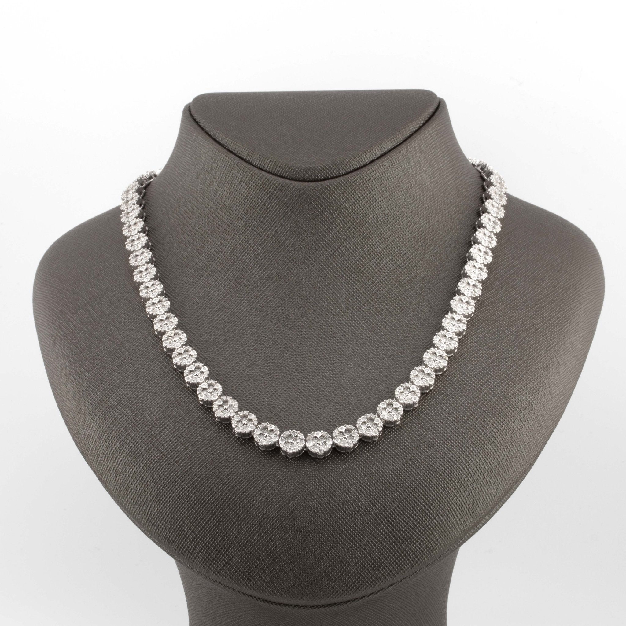 Silver with Diamond all White Illusion Flower Cluster 5.30CT Diamond Tennis Necklace 22" - Elite Jewelers - Necklaces & Chains