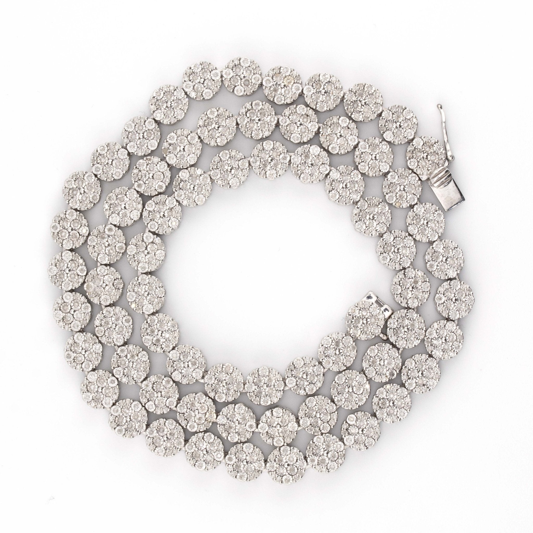 Silver with Diamond all White Illusion Flower Cluster 5.30CT Diamond Tennis Necklace 22" - Elite Jewelers - Necklaces & Chains