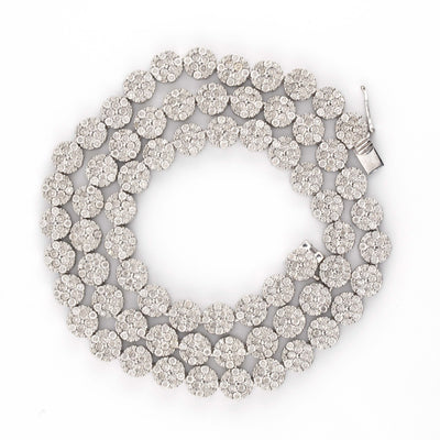 Silver with Diamond all White Illusion Flower Cluster 5.30CT Diamond Tennis Necklace 22" - Elite Jewelers - Necklaces & Chains