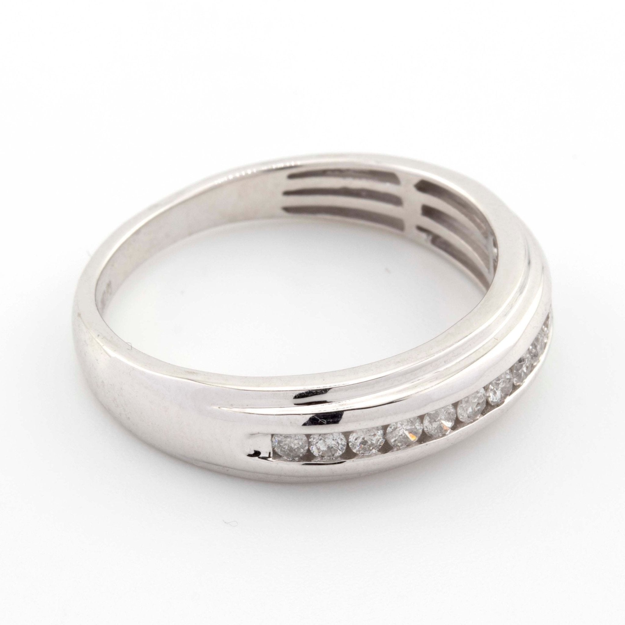 Silver with Diamond all White One Row Round Edge 1/3CT Diamond Band Ring - Elite Jewelers - Rings