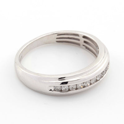 Silver with Diamond all White One Row Round Edge 1/3CT Diamond Band Ring - Elite Jewelers - Rings