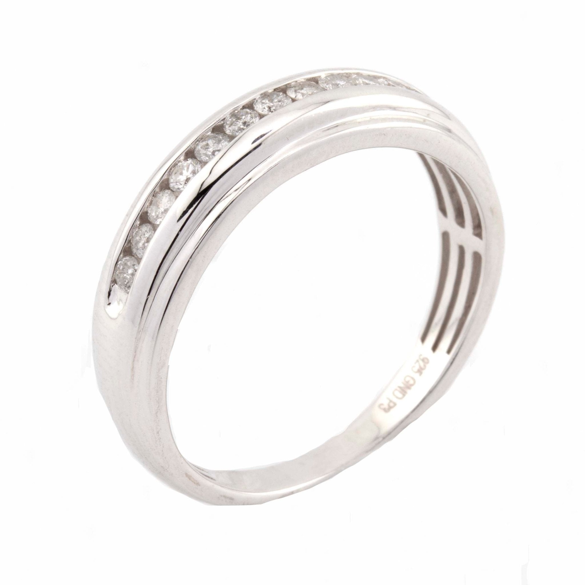 Silver with Diamond all White One Row Round Edge 1/3CT Diamond Band Ring - Elite Jewelers - Rings