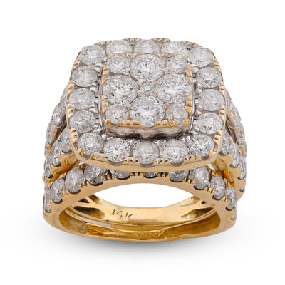 Square Shape Flower Cluster Halo 2 Row Natural Diamond 3.84CT Women Ring with Band 14K Yellow Gold - Elite Jewelers-Rings