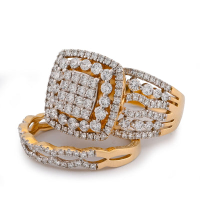 Square Shape Halo Multi Row Women 1.5CT Natural Diamond Ring with Band 10K Yellow Gold - Elite Jewelers-Rings