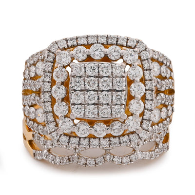 Square Shape Halo Multi Row Women 1.5CT Natural Diamond Ring with Band 10K Yellow Gold - Elite Jewelers-Rings