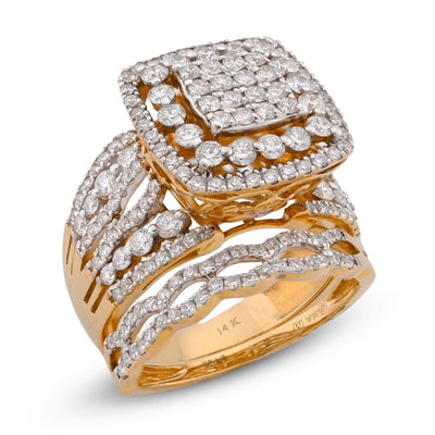 Square Shape Halo Multi Row Women 1.5CT Natural Diamond Ring with Band 10K Yellow Gold - Elite Jewelers-Rings