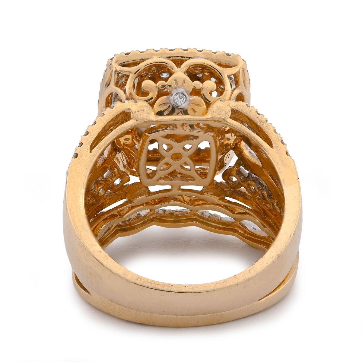 Square Shape Halo Multi Row Women 1.5CT Natural Diamond Ring with Band 10K Yellow Gold - Elite Jewelers-Rings