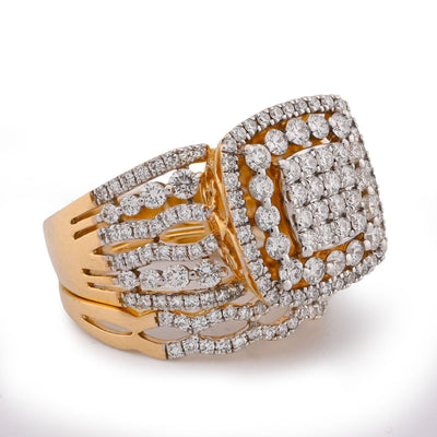 Square Shape Halo Multi Row Women 1.5CT Natural Diamond Ring with Band 10K Yellow Gold - Elite Jewelers-Rings