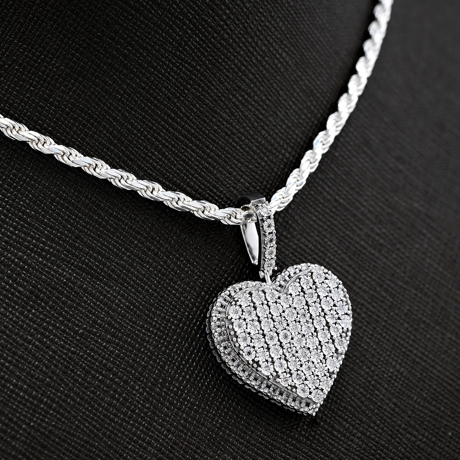 Sterling Silver 0.35 CTW Natural Diamond Heart Shaped Pendant 7.3g Womens Charm - Elite Jewelers - Charms & Pendants