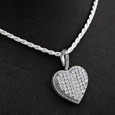 Sterling Silver 0.35 CTW Natural Diamond Heart Shaped Pendant 7.3g Womens Charm - Elite Jewelers - Charms & Pendants