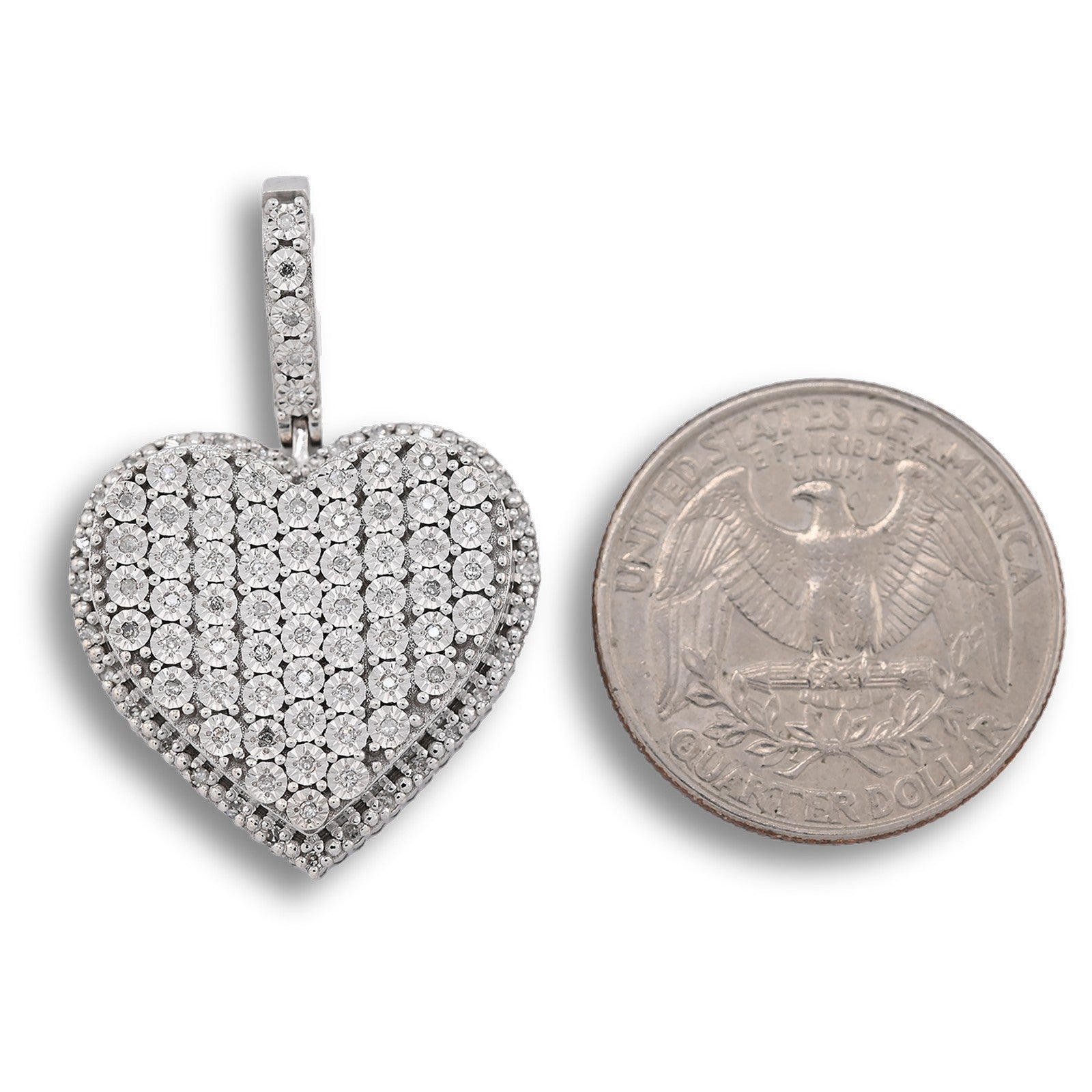 Sterling Silver 0.35 CTW Natural Diamond Heart Shaped Pendant 7.3g Womens Charm - Elite Jewelers - Charms & Pendants