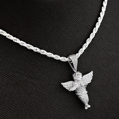 Sterling Silver 0.45 CTW Natural Diamond Angel Pendant 3.3g Unisex Adults Charm - Elite Jewelers - Charms & Pendants