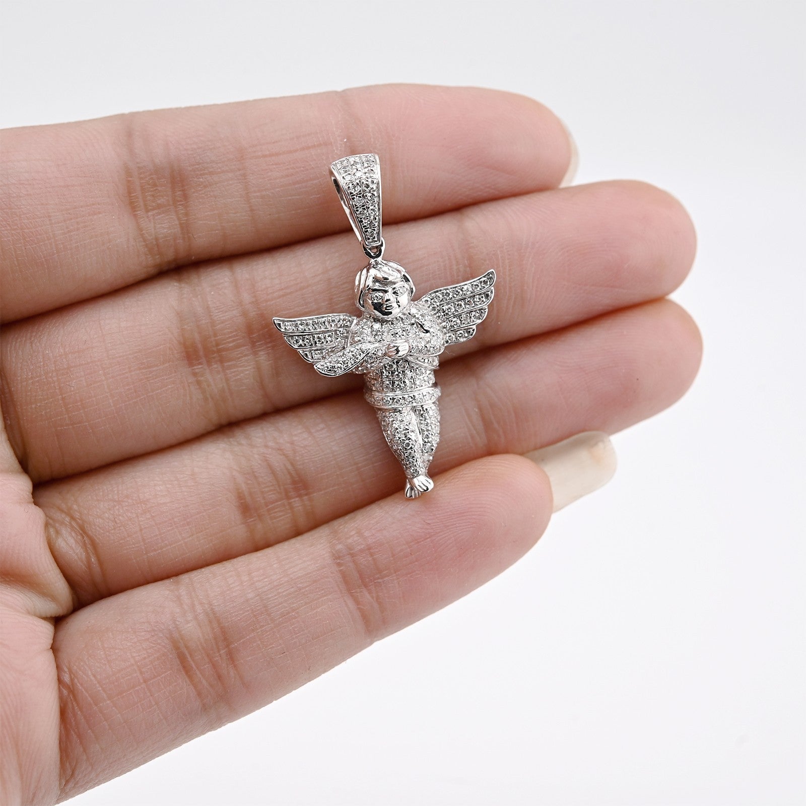 Sterling Silver 0.45 CTW Natural Diamond Angel Pendant 3.3g Unisex Adults Charm - Elite Jewelers - Charms & Pendants
