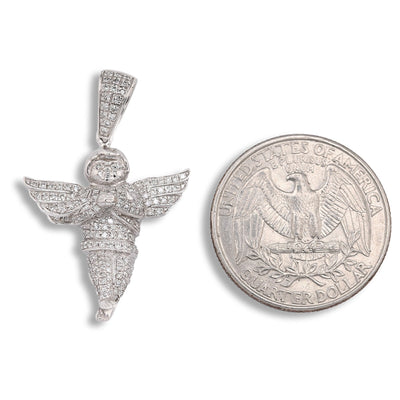 Sterling Silver 0.45 CTW Natural Diamond Angel Pendant 3.3g Unisex Adults Charm - Elite Jewelers - Charms & Pendants