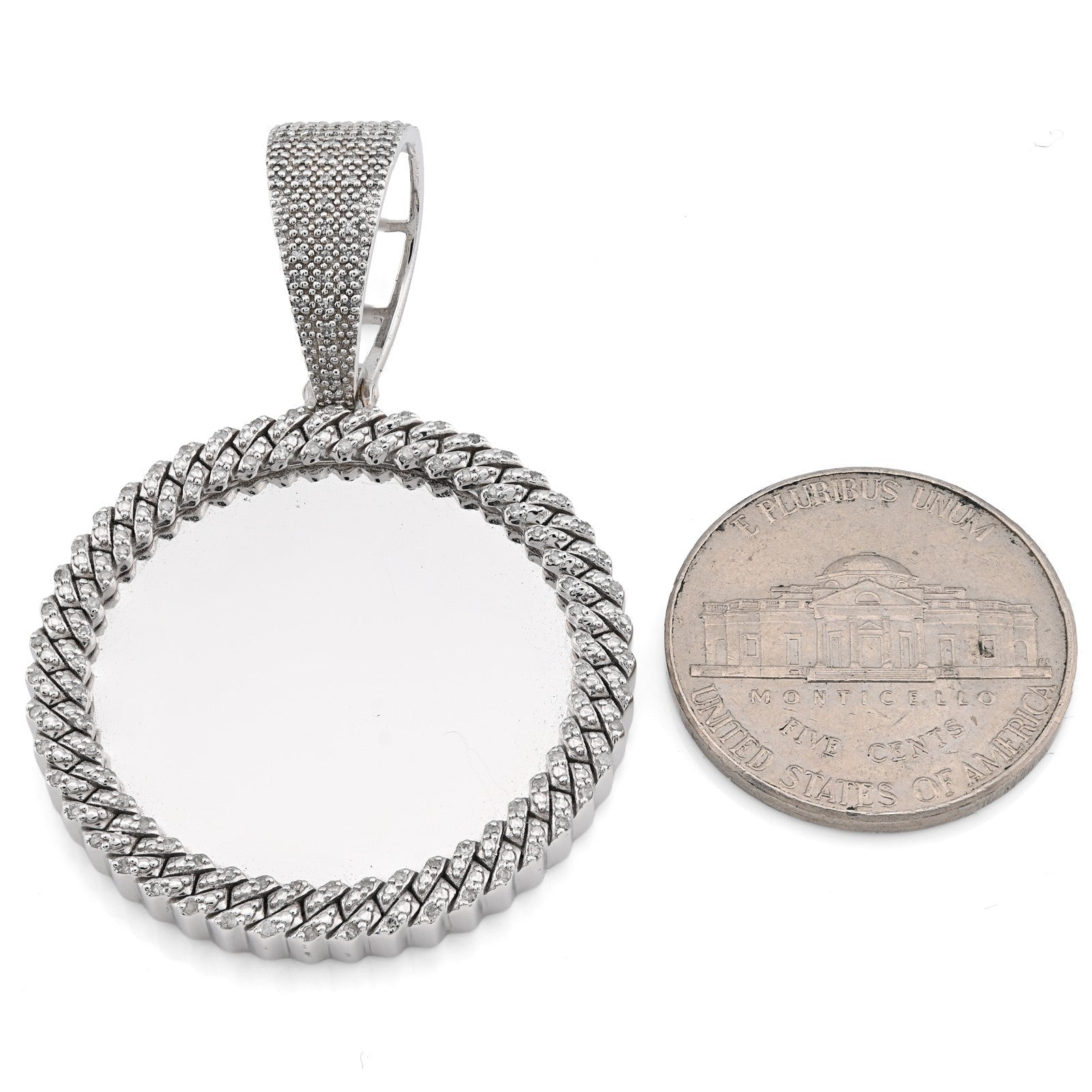 Sterling Silver 1.5CTW Natural Diamond Customize Memory Round Pendant 8.5g Charm - Elite Jewelers - Charms & Pendants