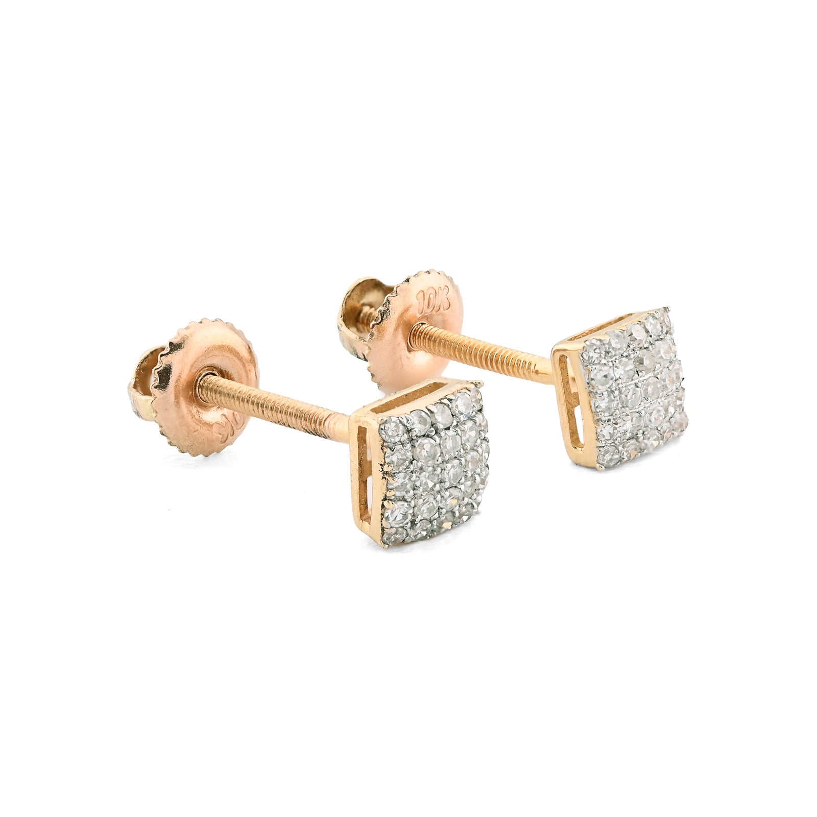 Unisex 10k Yellow Gold 0.15CTW Natural Diamond 1g Square Shaped Earring Stud - Elite Jewelers - Earrings
